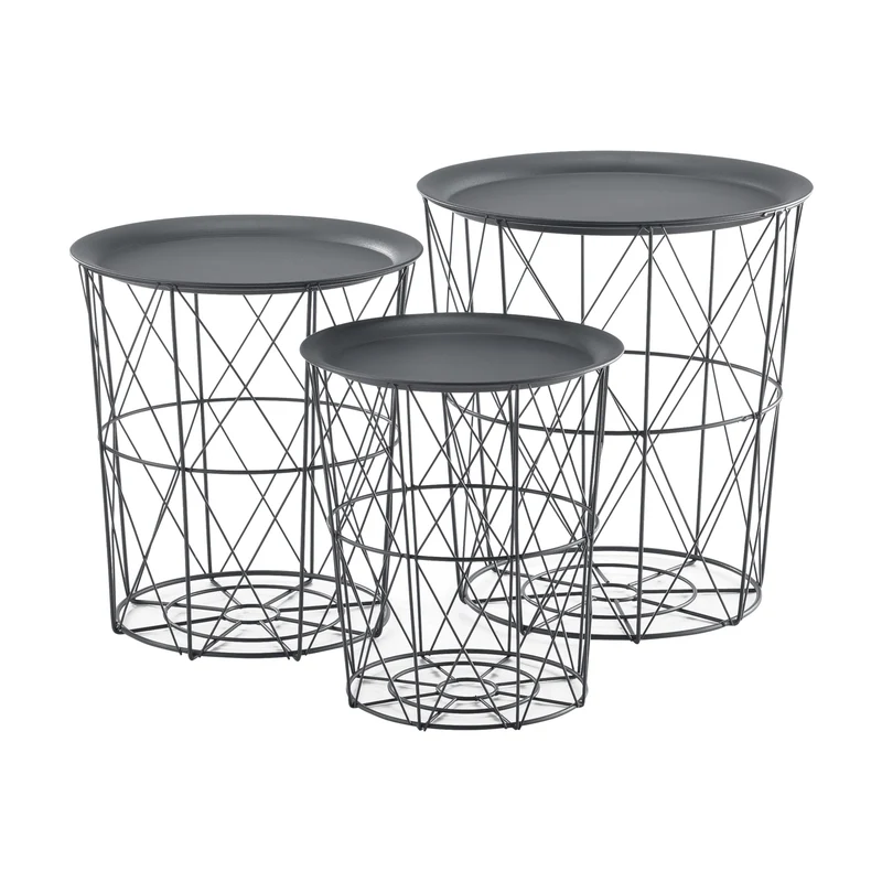 Set de 3 cestas de metal mesa auxiliar Worcester en.casa