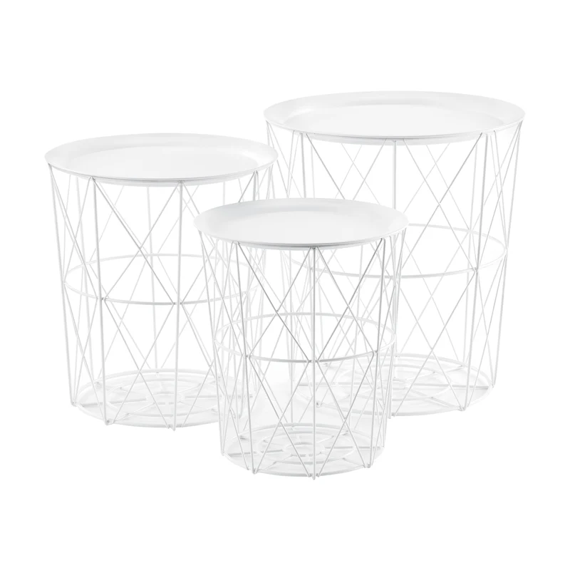 Set de 3 cestas de metal mesa auxiliar Worcester en.casa