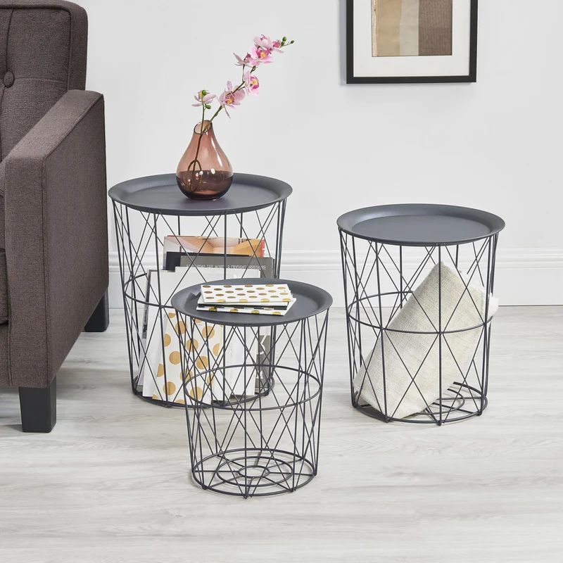 Set de 3 cestas de metal mesa auxiliar Worcester en.casa