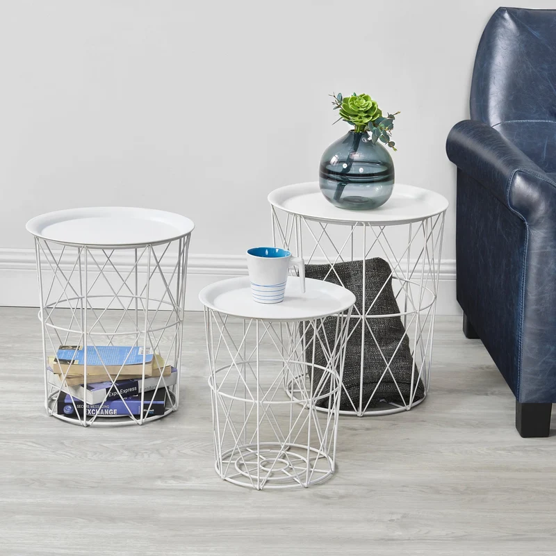 Set de 3 cestas de metal mesa auxiliar Worcester en.casa