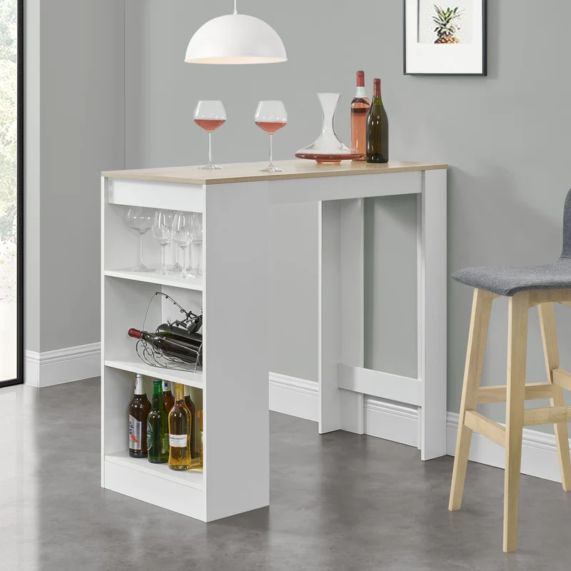 Mesa de bar Kouvola con 3 compartimentos 110x50x103 cm en varios colores [en.casa]