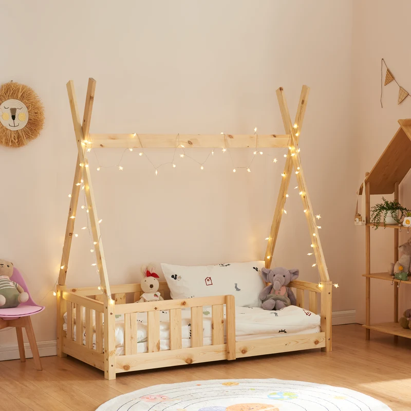 Cama infantil Tipi Helsingborg con reja de seguridad pino 140x70cm [en.casa]