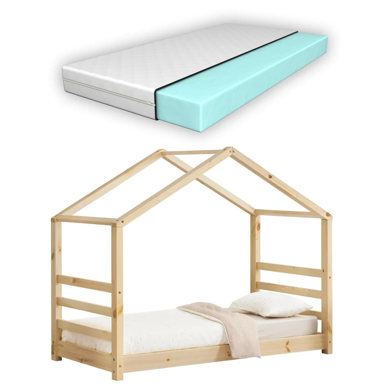 Cama infantil casa con cerca en varios colores y tamaños en.casa