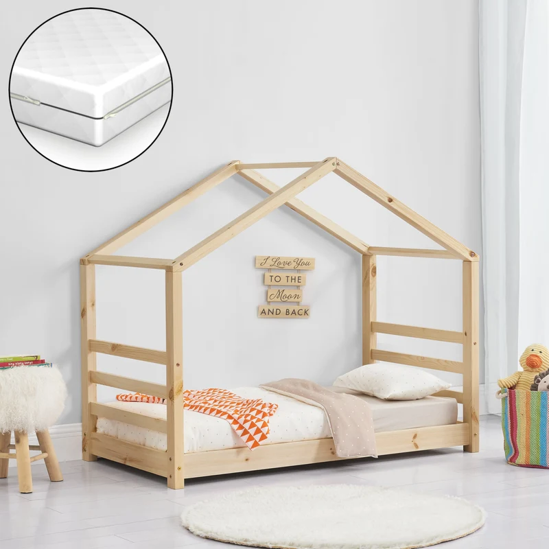 Cama infantil casa con cerca en varios colores y tamaños en.casa