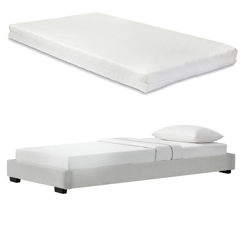 Cama tapizada Solingen de cuero sintético con colchón de espuma fría 90x200 cm Corium
