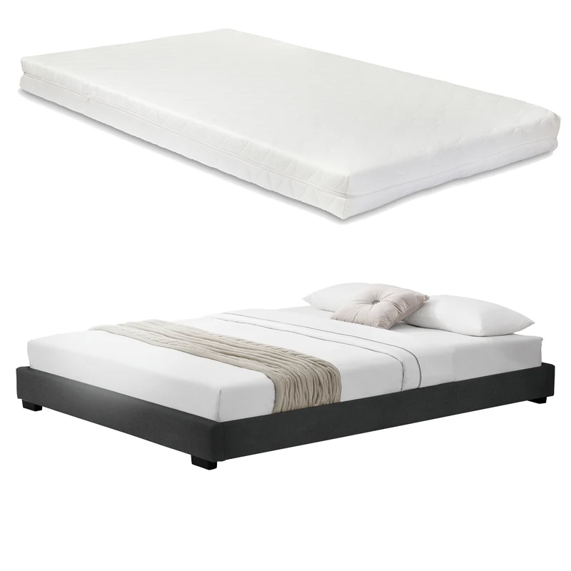 Cama tapizada Solingen de cuero sintético con colchón de espuma fría 90x200 cm Corium