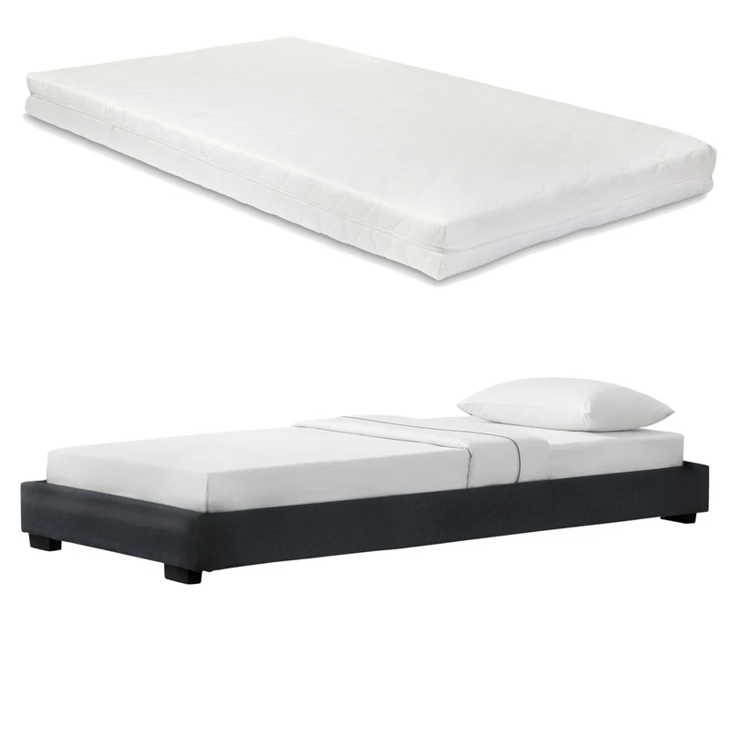 Cama tapizada Solingen de cuero sintético con colchón de espuma fría 90x200 cm Corium