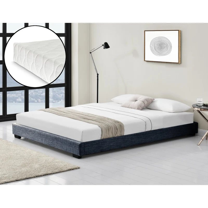 Cama tapizada Solingen de cuero sintético con colchón de espuma fría 90x200 cm Corium