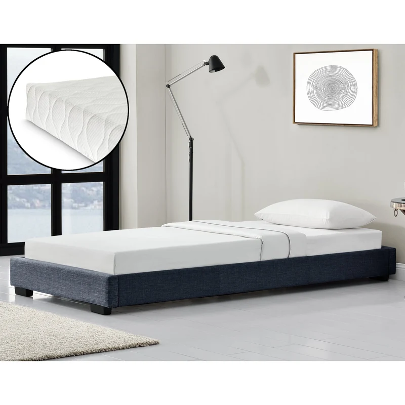 Cama tapizada Solingen de cuero sintético con colchón de espuma fría 90x200 cm Corium