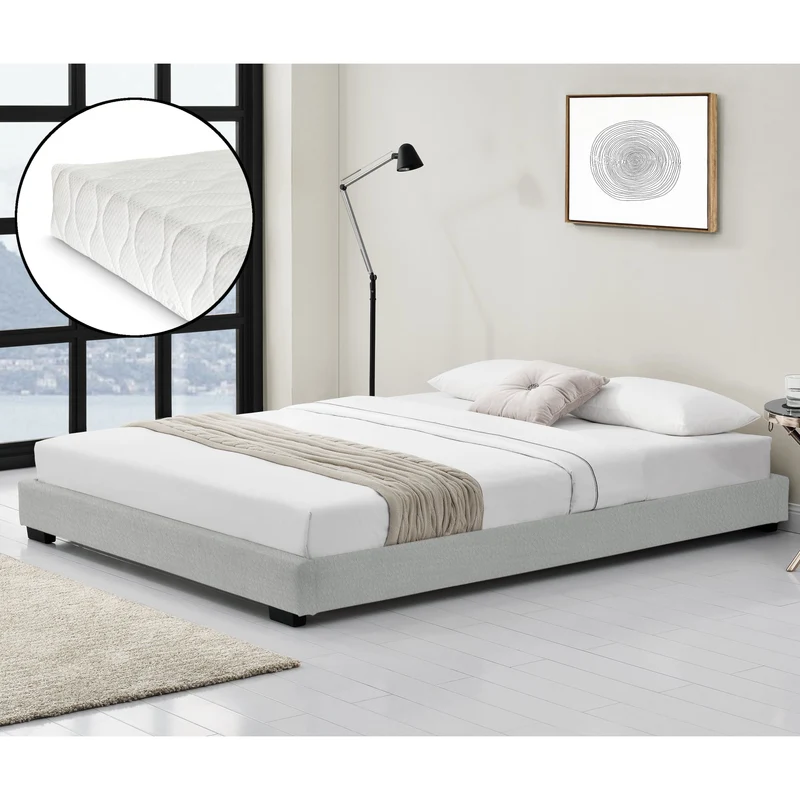 Cama tapizada Solingen de cuero sintético con colchón de espuma fría 90x200 cm Corium