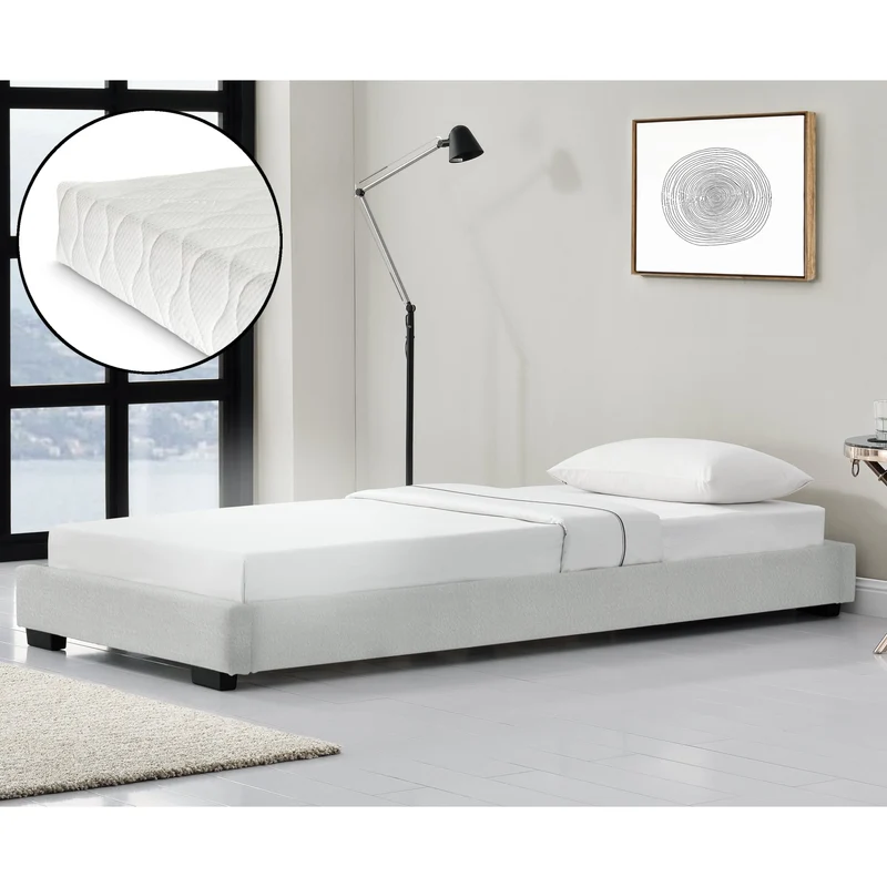 Cama tapizada Solingen de cuero sintético con colchón de espuma fría 90x200 cm Corium