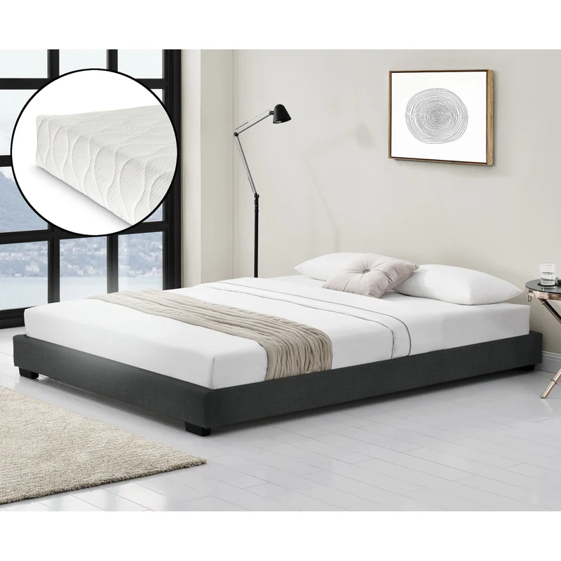 Cama tapizada Solingen de cuero sintético con colchón de espuma fría 90x200 cm Corium