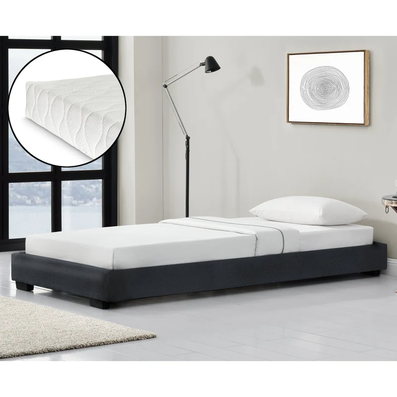 Cama tapizada Solingen de cuero sintético con colchón de espuma fría 90x200 cm Corium