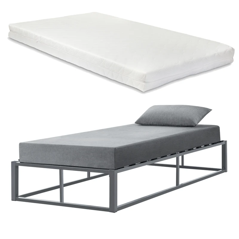 [en.casa]® Cama de Metal con Colchón de espuma fría - 90/140/160/180/200cm x 200cm - Cama Simple o Cama doble - Con listones - Somier Negro/Blanco/Gris oscuro - Oeko-Tex 100