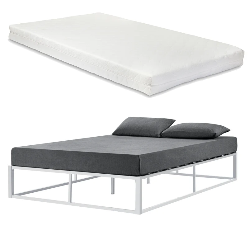 [en.casa]® Cama de Metal con Colchón de espuma fría - 90/140/160/180/200cm x 200cm - Cama Simple o Cama doble - Con listones - Somier Negro/Blanco/Gris oscuro - Oeko-Tex 100