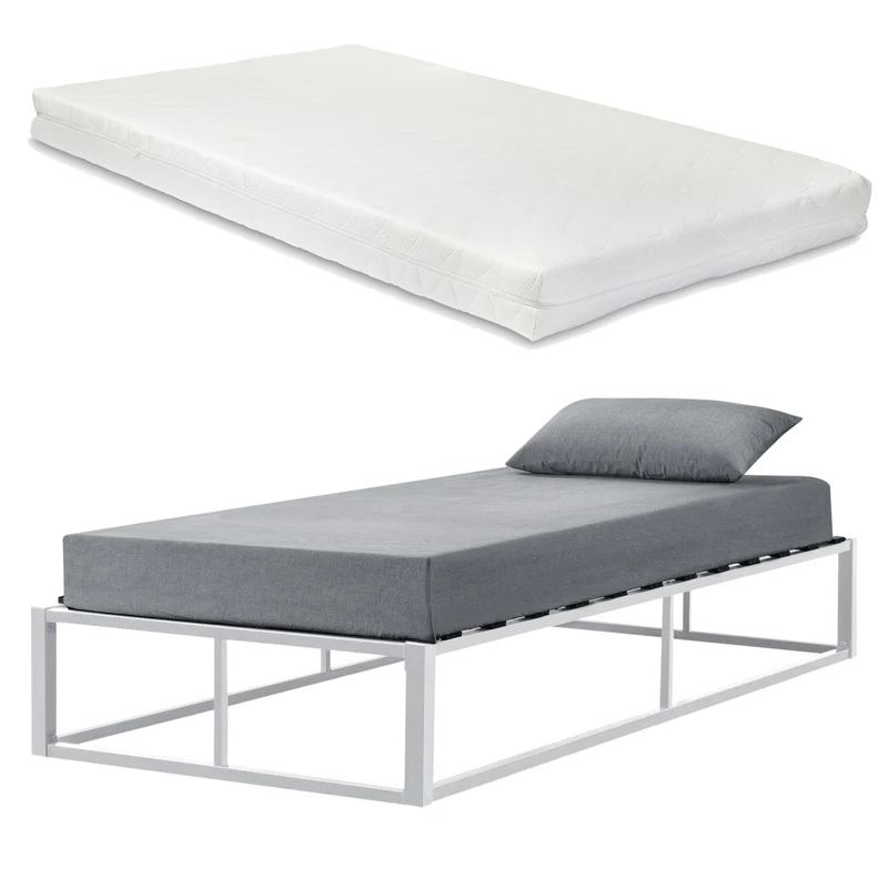 [en.casa]® Cama de Metal con Colchón de espuma fría - 90/140/160/180/200cm x 200cm - Cama Simple o Cama doble - Con listones - Somier Negro/Blanco/Gris oscuro - Oeko-Tex 100