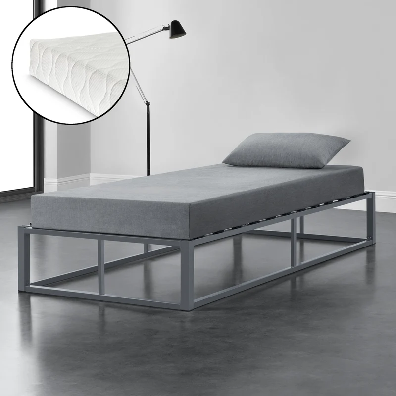 [en.casa]® Cama de Metal con Colchón de espuma fría - 90/140/160/180/200cm x 200cm - Cama Simple o Cama doble - Con listones - Somier Negro/Blanco/Gris oscuro - Oeko-Tex 100