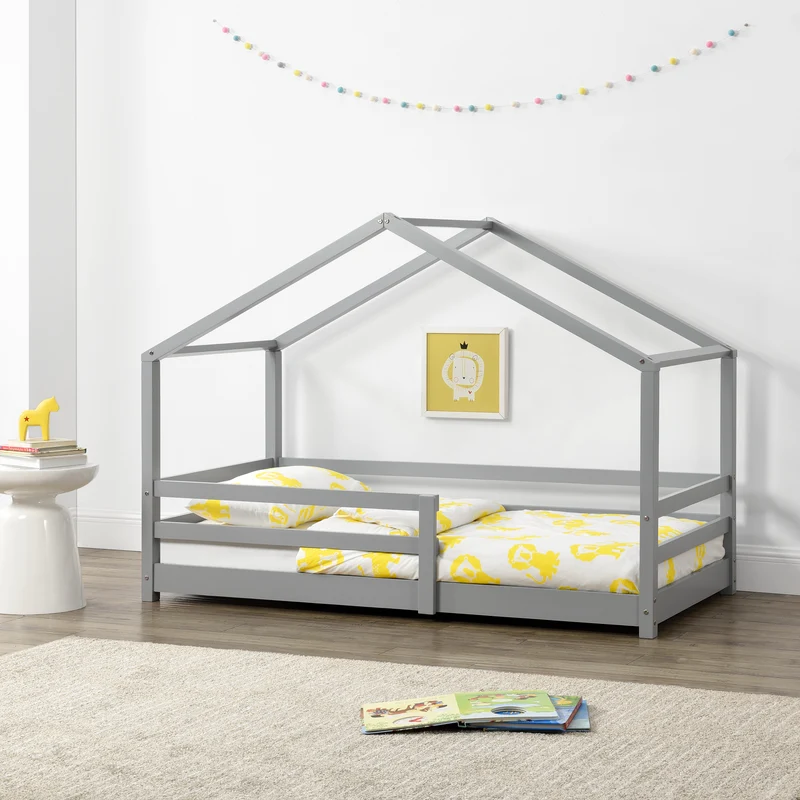 Cama infantil Knätten en forma de casa pino con reja [en.casa]