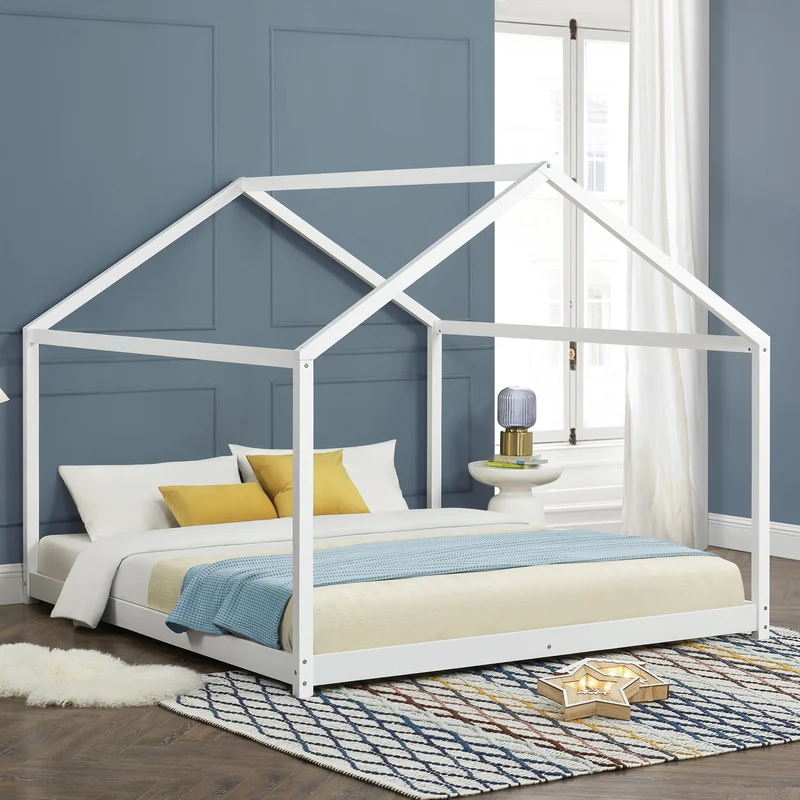 Cama para niños Cerro en forma de casa pino 120/140/160/180x200 cm - Blanco [en.casa]