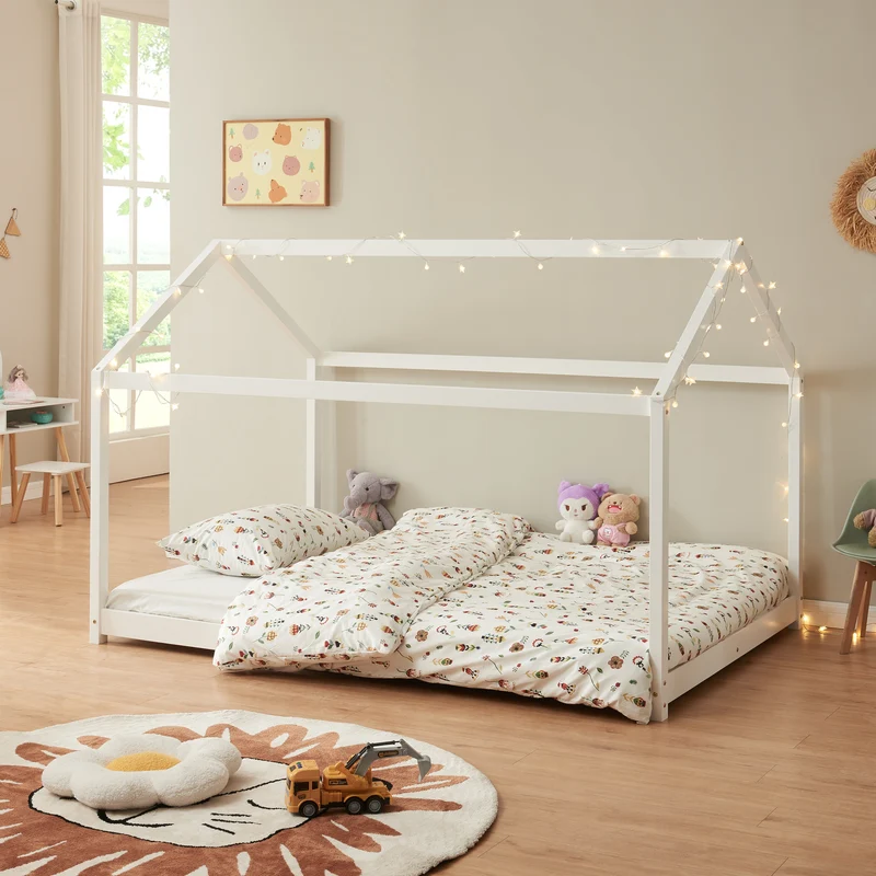 Cama para niños Cerro en forma de casa pino 120/140/160/180x200 cm - Blanco [en.casa]