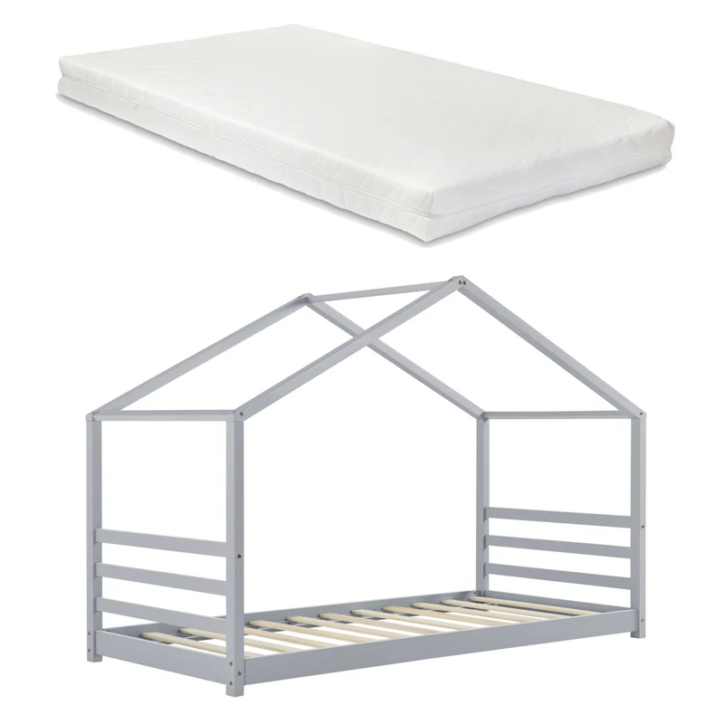 Cama para niños Vardø con colchón y somier - Forma de casa - pino - En Diferentes medidas y colores [en.casa]