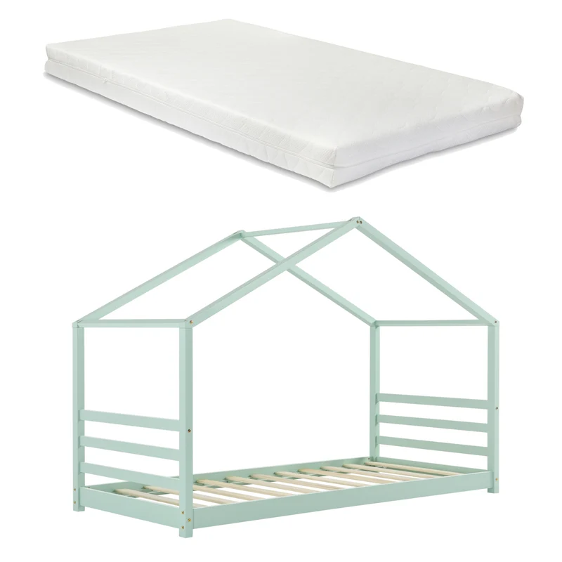 Cama para niños Vardø con colchón y somier - Forma de casa - pino - En Diferentes medidas y colores [en.casa]