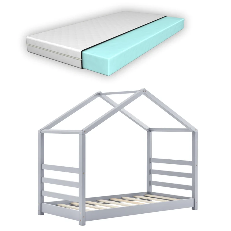 Cama para niños Vardø con colchón y somier - Forma de casa - pino - En Diferentes medidas y colores [en.casa]