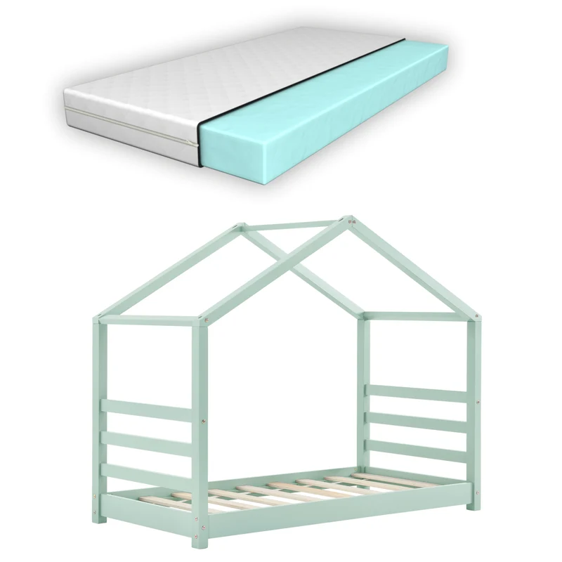 Cama para niños Vardø con colchón y somier - Forma de casa - pino - En Diferentes medidas y colores [en.casa]