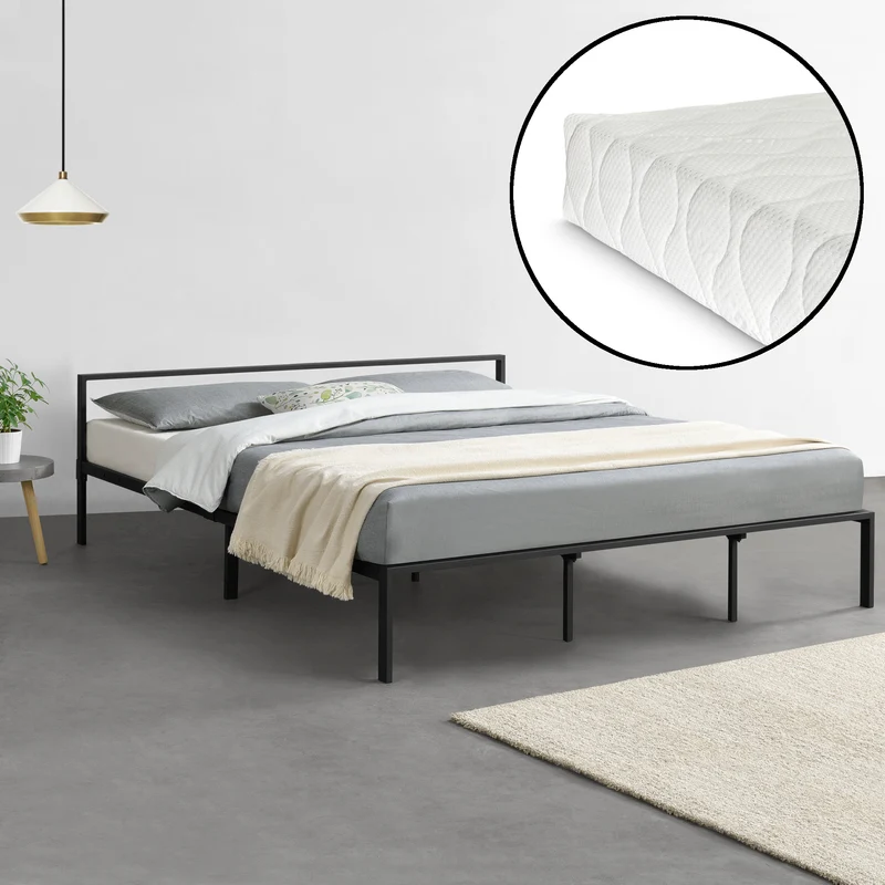 Cama de metal Imatra con colchón en varios tamaños Negro en.casa