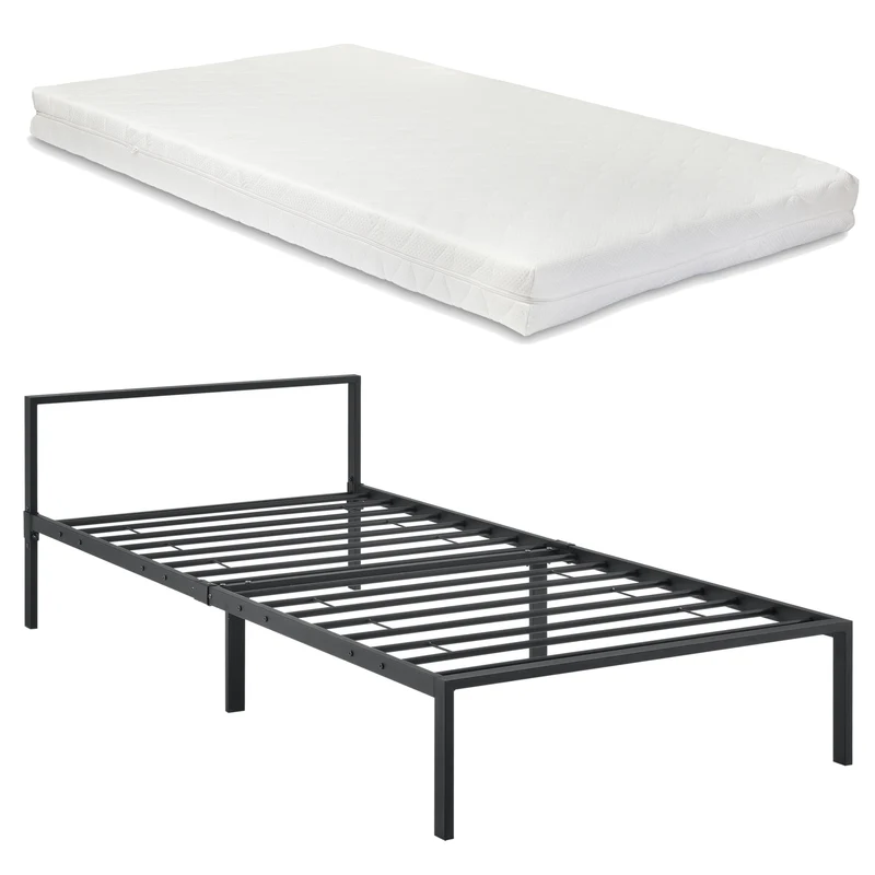 Cama de metal Imatra con colchón en varios tamaños Negro en.casa