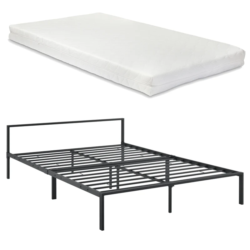 Cama de metal Imatra con colchón en varios tamaños Negro en.casa