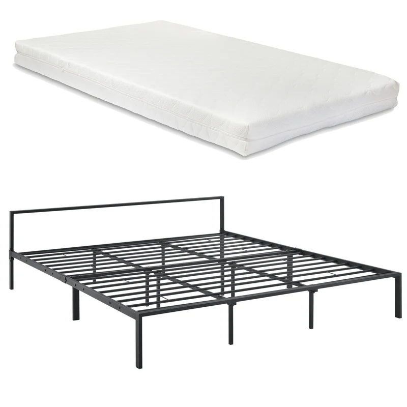 Cama de metal Imatra con colchón en varios tamaños Negro en.casa