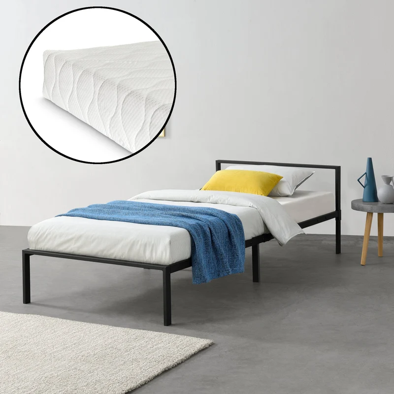 Cama de metal Imatra con colchón en varios tamaños Negro en.casa