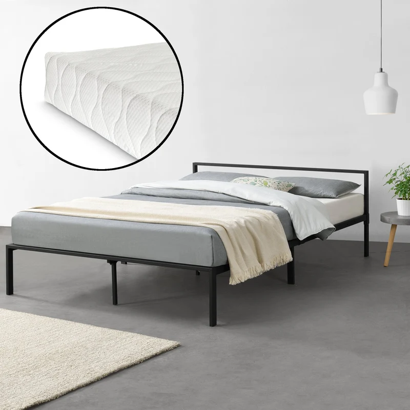 Cama de metal Imatra con colchón en varios tamaños Negro en.casa