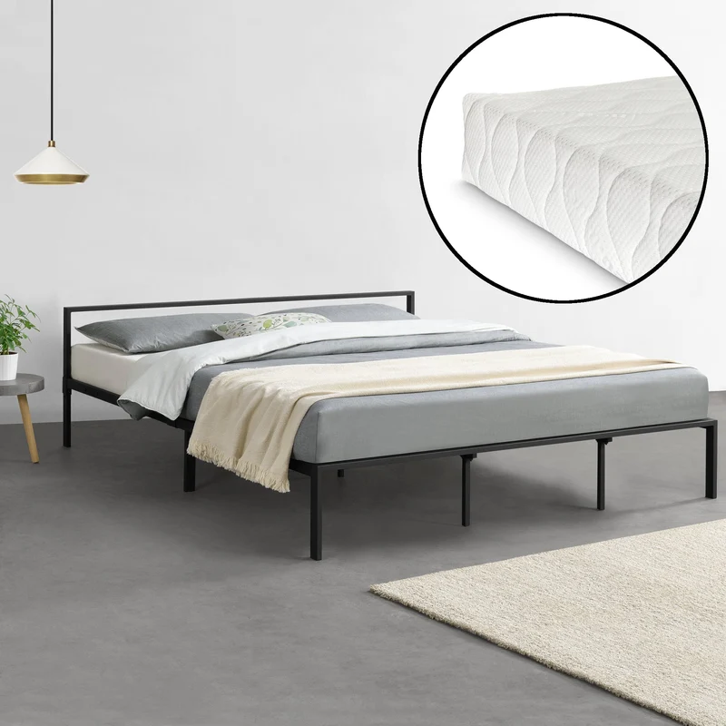 Cama de metal Imatra con colchón en varios tamaños Negro en.casa
