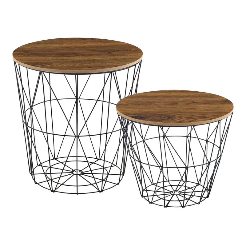 Mesa auxiliar con cesta de metal Codogno juego de 2 en varios colores en.casa