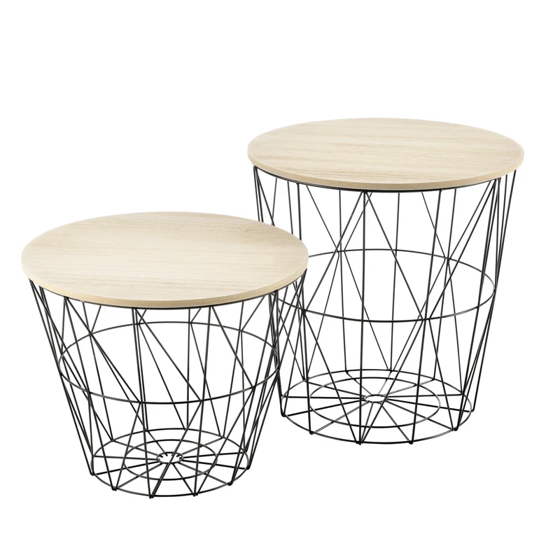 Mesa auxiliar con cesta de metal Codogno juego de 2 en varios colores en.casa