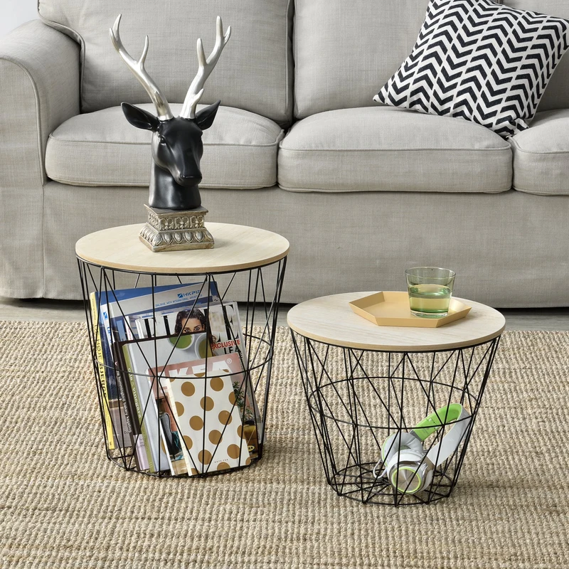 Mesa auxiliar con cesta de metal Codogno juego de 2 en varios colores en.casa