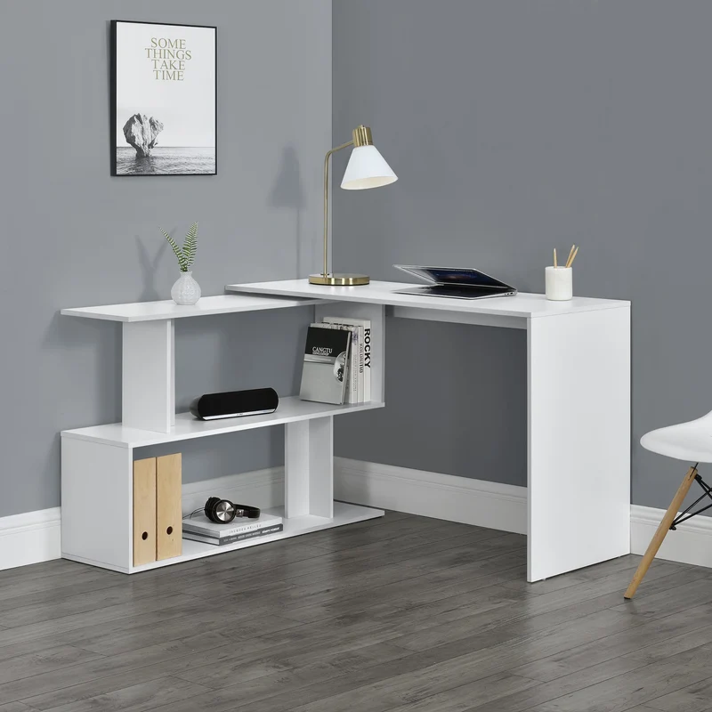 Escritorio Arendal con estantería en forma de L Gris oscuro/Blanco en.casa
