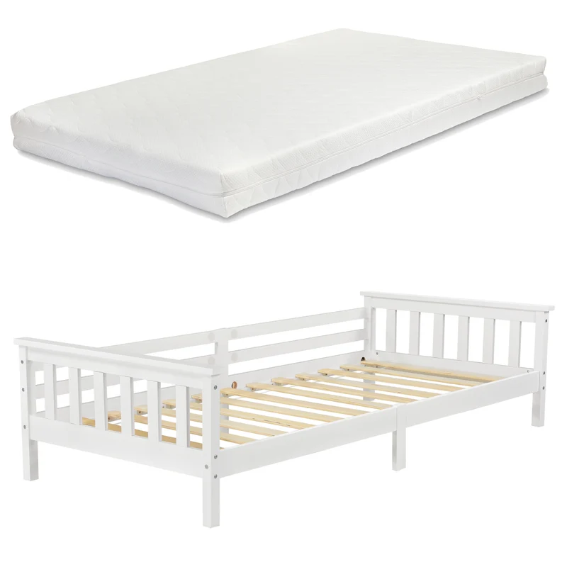 Cama para niños Nuuk con Colchón, Somier y protección contra caídas - máx. 50/70/100 kg - pino En diferentes colores y medidas [en.casa]