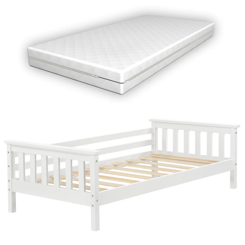 Cama para niños Nuuk con Colchón, Somier y protección contra caídas - máx. 50/70/100 kg - pino En diferentes colores y medidas [en.casa]