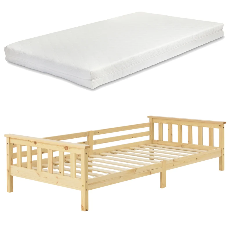 Cama para niños Nuuk con Colchón, Somier y protección contra caídas - máx. 50/70/100 kg - pino En diferentes colores y medidas [en.casa]