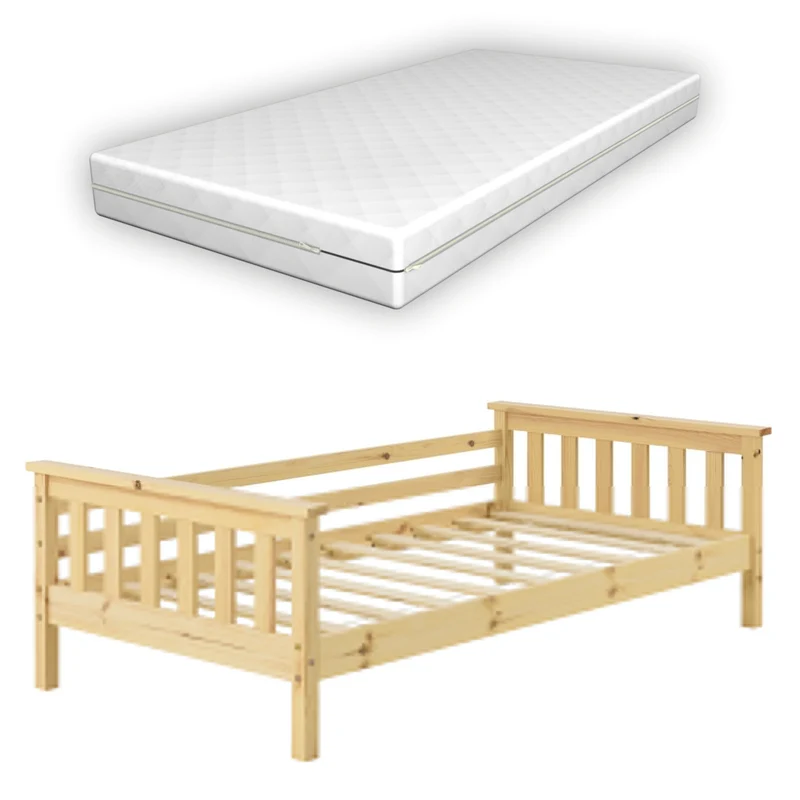 Cama para niños Nuuk con Colchón, Somier y protección contra caídas - máx. 50/70/100 kg - pino En diferentes colores y medidas [en.casa]