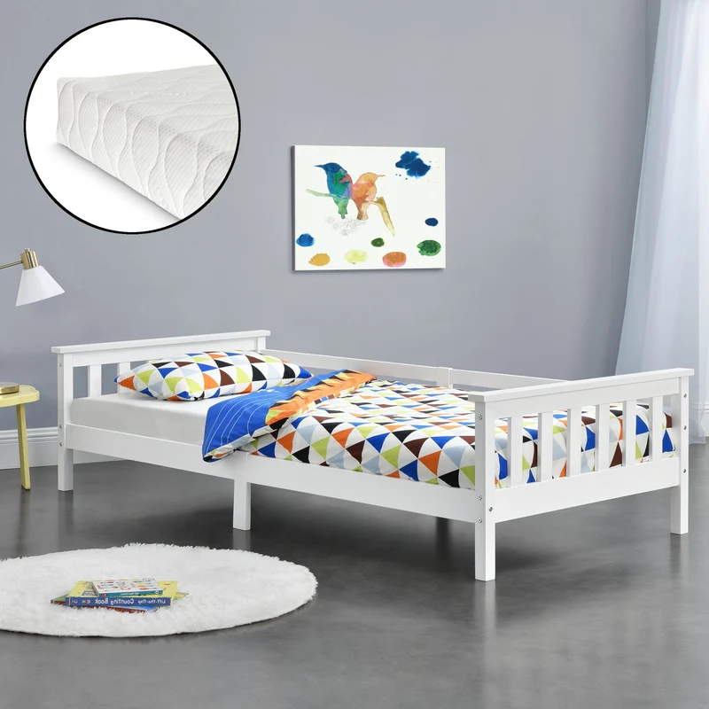 Cama para niños Nuuk con Colchón, Somier y protección contra caídas - máx. 50/70/100 kg - pino En diferentes colores y medidas [en.casa]