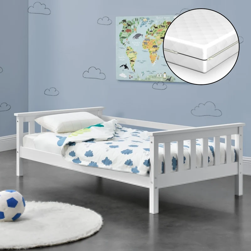 Cama para niños Nuuk con Colchón, Somier y protección contra caídas - máx. 50/70/100 kg - pino En diferentes colores y medidas [en.casa]