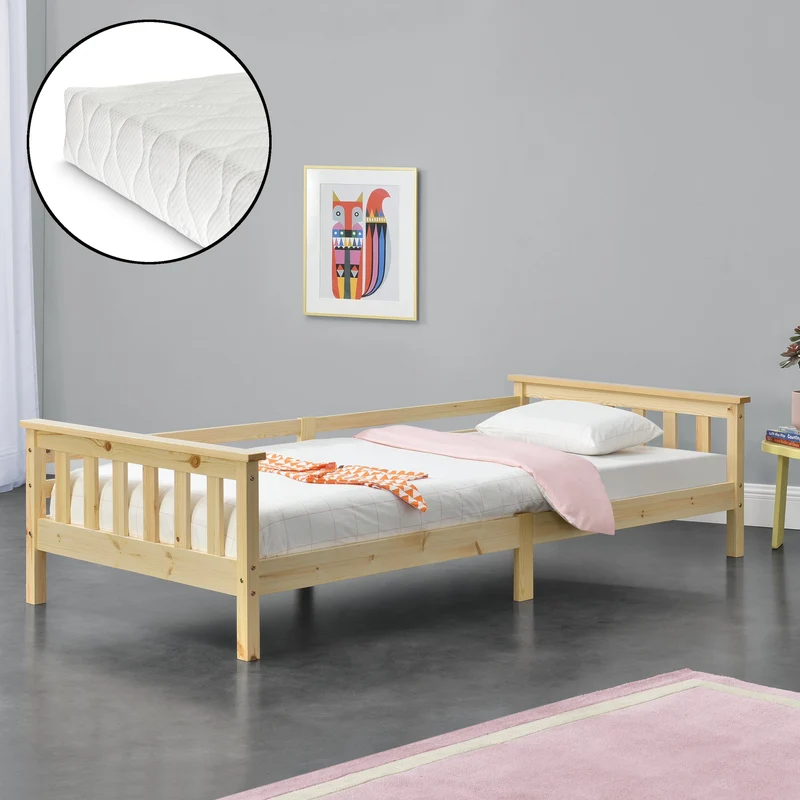 Cama para niños Nuuk con Colchón, Somier y protección contra caídas - máx. 50/70/100 kg - pino En diferentes colores y medidas [en.casa]