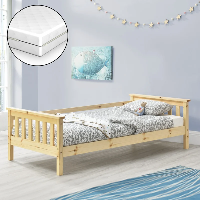 Cama para niños Nuuk con Colchón, Somier y protección contra caídas - máx. 50/70/100 kg - pino En diferentes colores y medidas [en.casa]