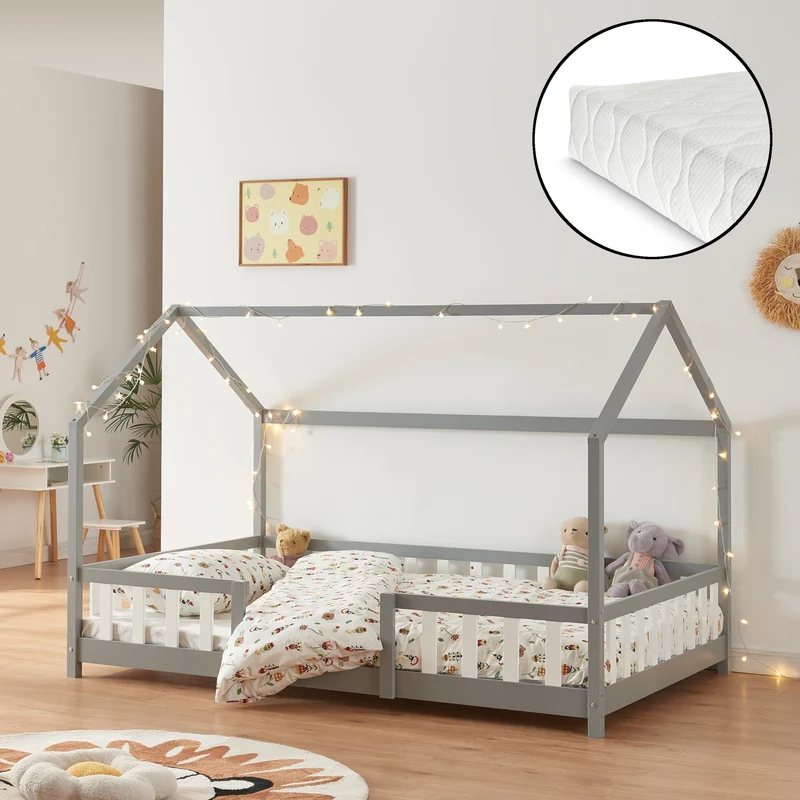 Cama para niños Sisimiut forma de casa pino + colchón [en.casa][neu.haus]