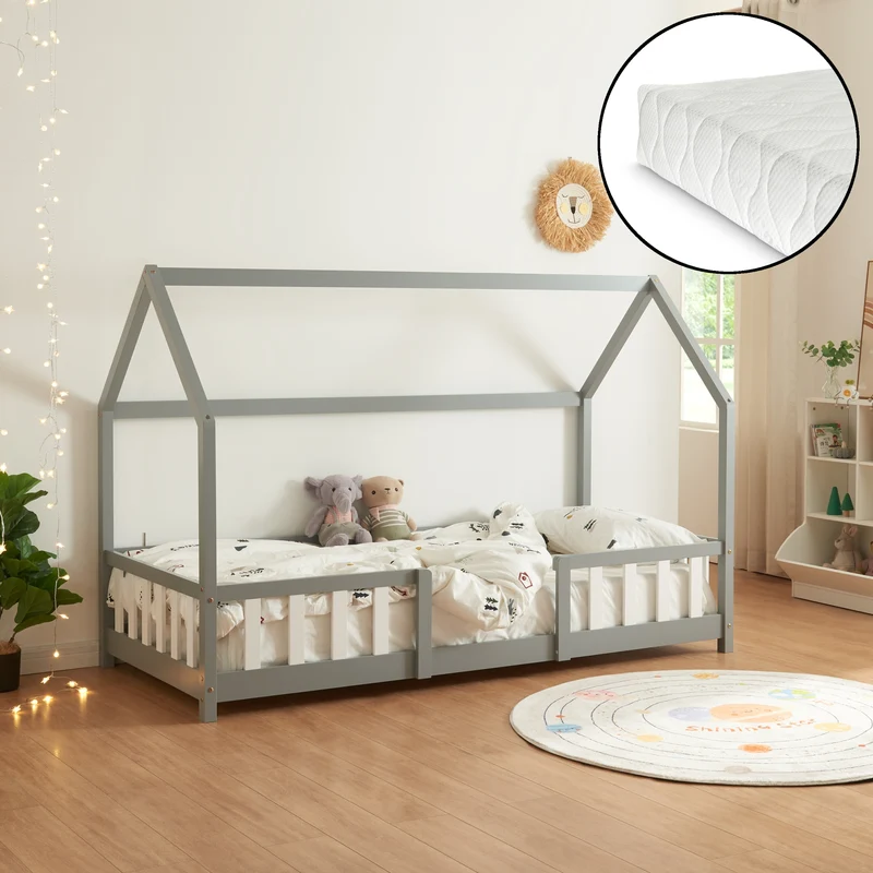 Cama para niños Sisimiut forma de casa pino + colchón [en.casa][neu.haus]