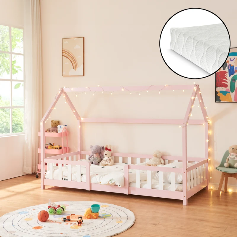 Cama para niños Sisimiut forma de casa pino + colchón [en.casa][neu.haus]